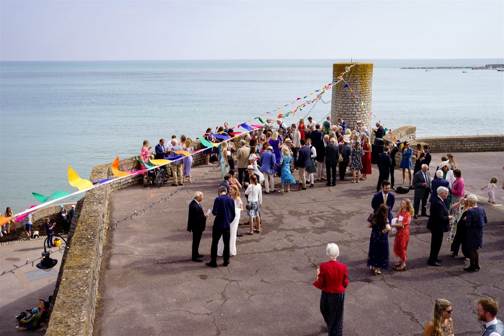 Wind proof wedding decor at the Marine Theatre  Lyme Regis (South West of England wedding venue).