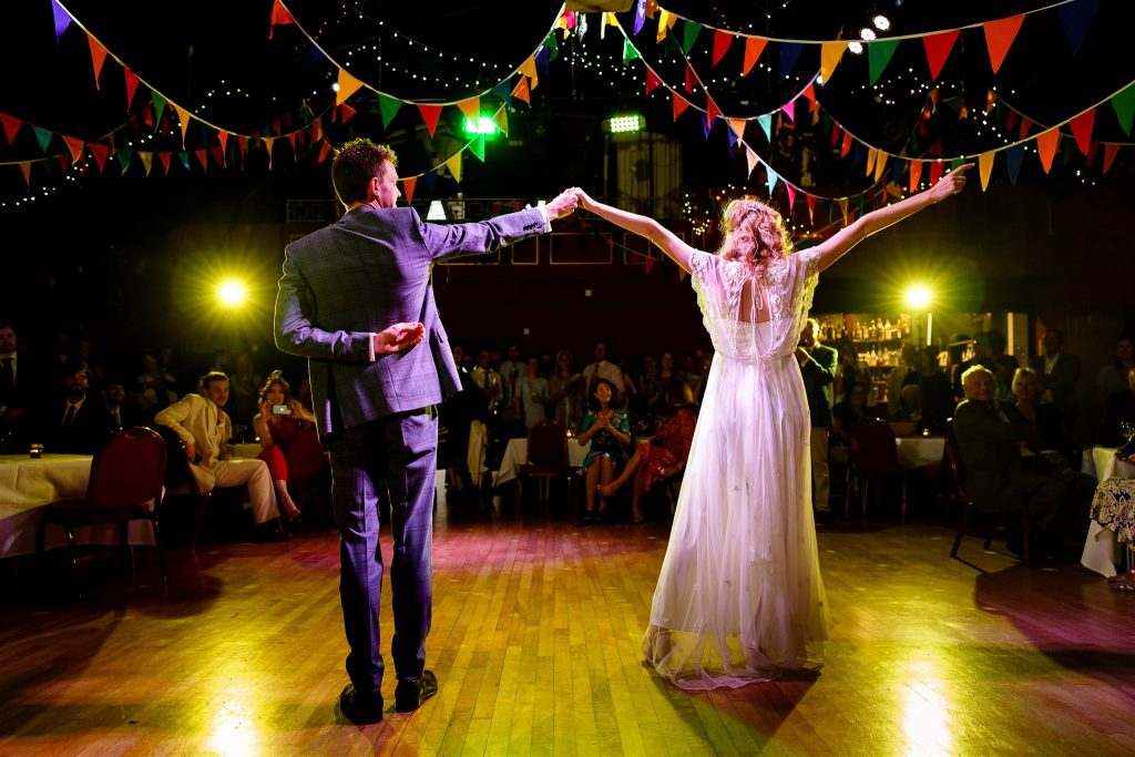 Bride and Grooms first dance inside the unique Marine Theatre in Dorset.