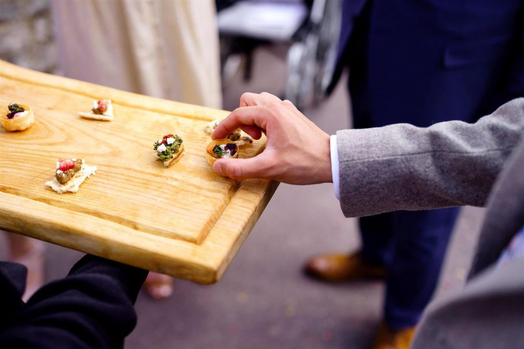 Wedding canapes served at the Marine Theatre, Lyme Regis (South West of England).